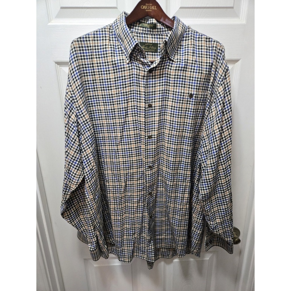ORVIS Signature Collection Mens XXL Plaid Button Down Shirt Silk Wool Blend